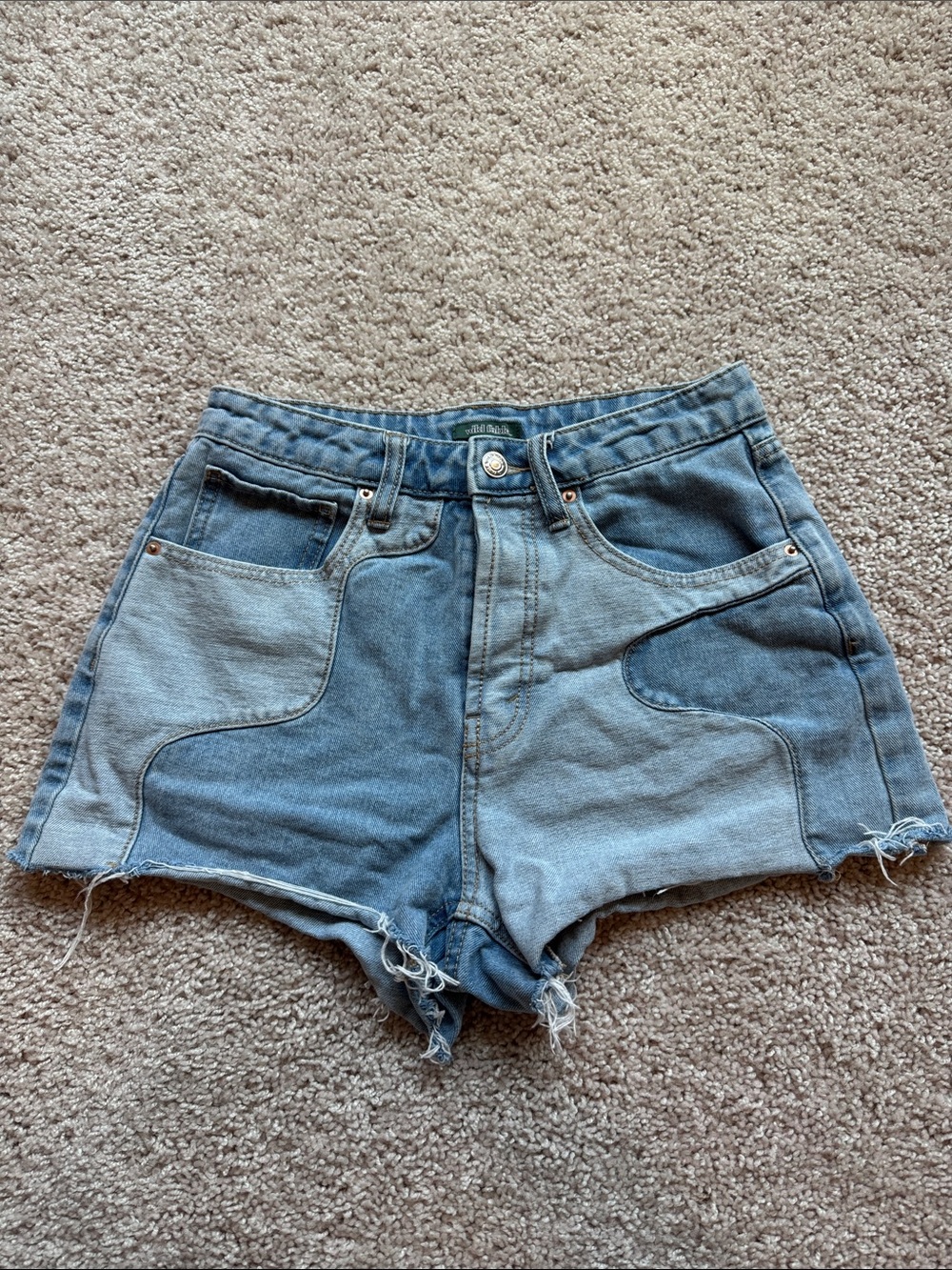 wild fable Two-Tone Blue Patchwork Denim Shorts